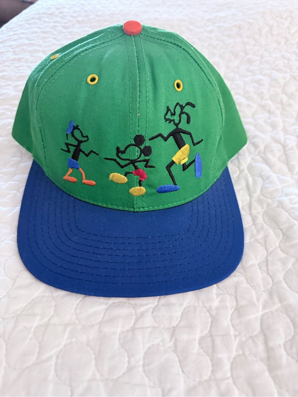 Green and Blue Embroidered Character Baseball Cap